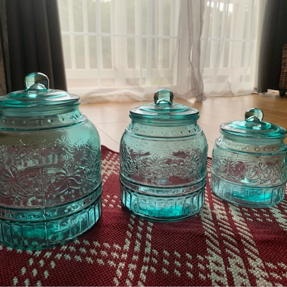 The Pioneer Woman Cassie Glass Canisterr 3 Pc Set, Teal